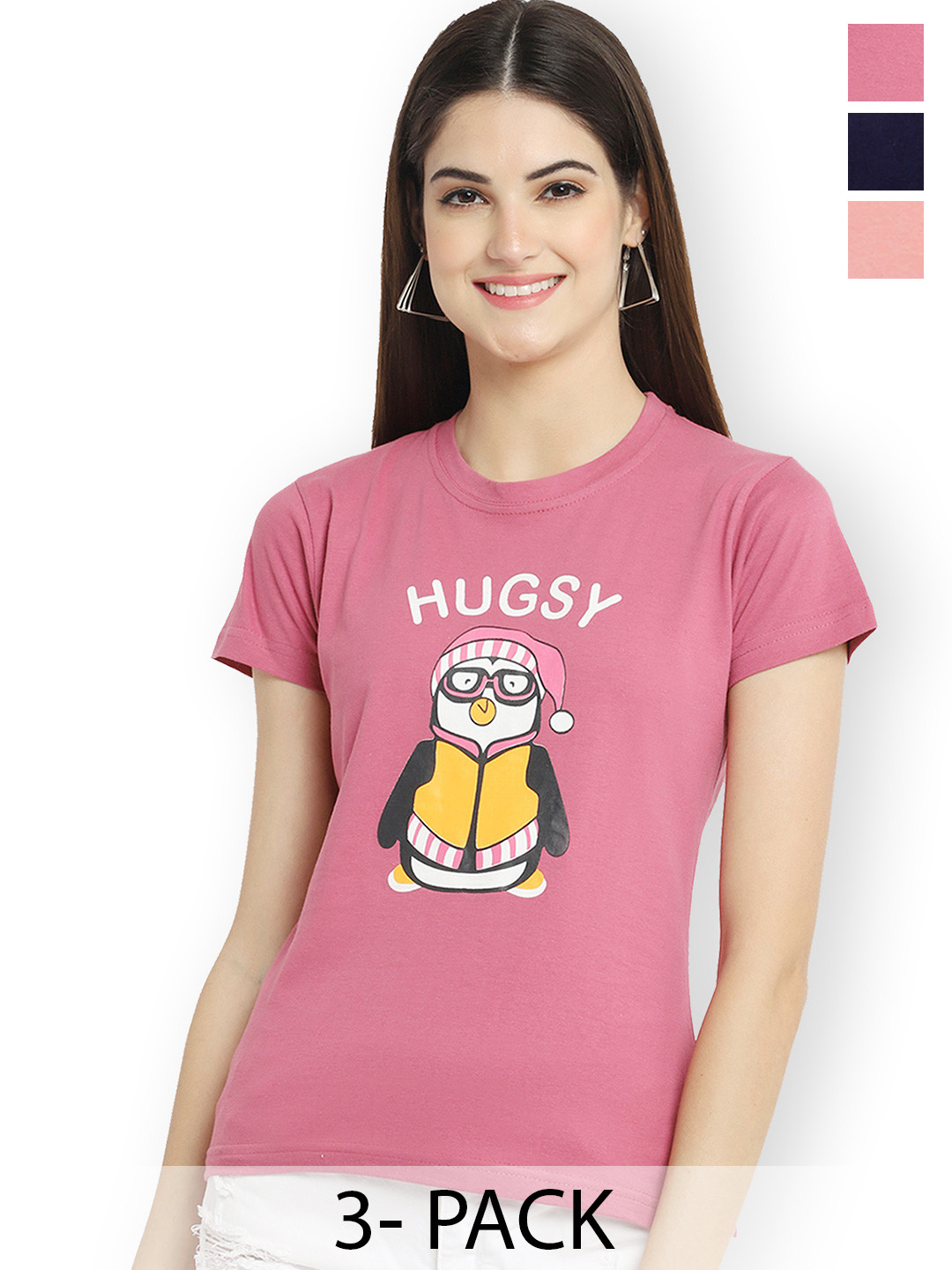 

Fabflee Women Multicoloured 3 Printed T-shirt, Multi