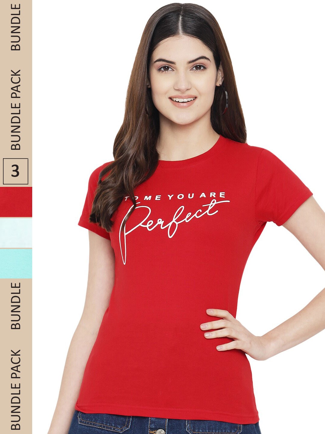 

Fabflee Pack Of 3 Printed Cotton T-shirts, Red