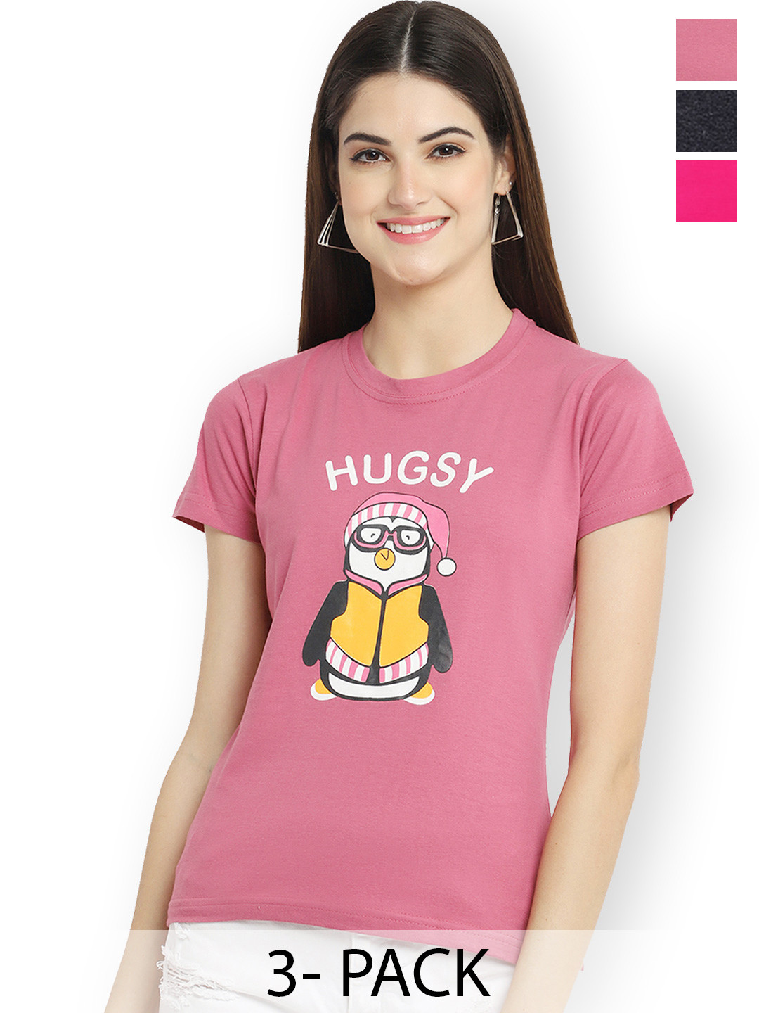 

Fabflee Women Multicoloured 3 Printed T-shirt, Multi