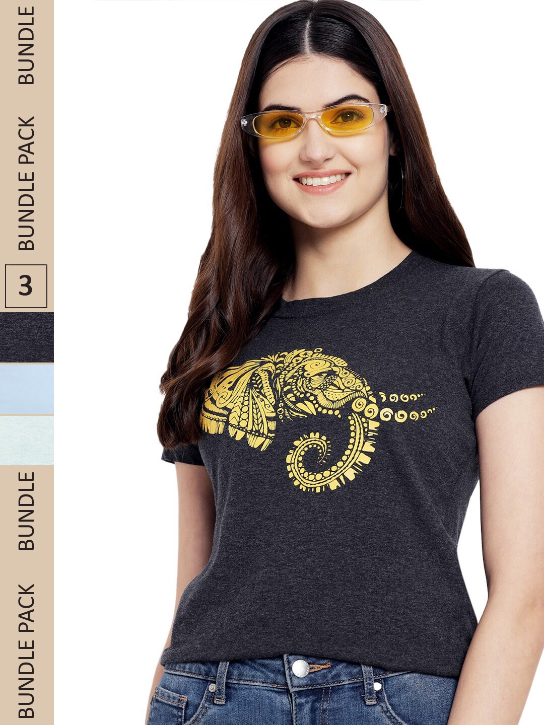 

Fabflee Pack Of 3 Printed Cotton T-shirts, Charcoal