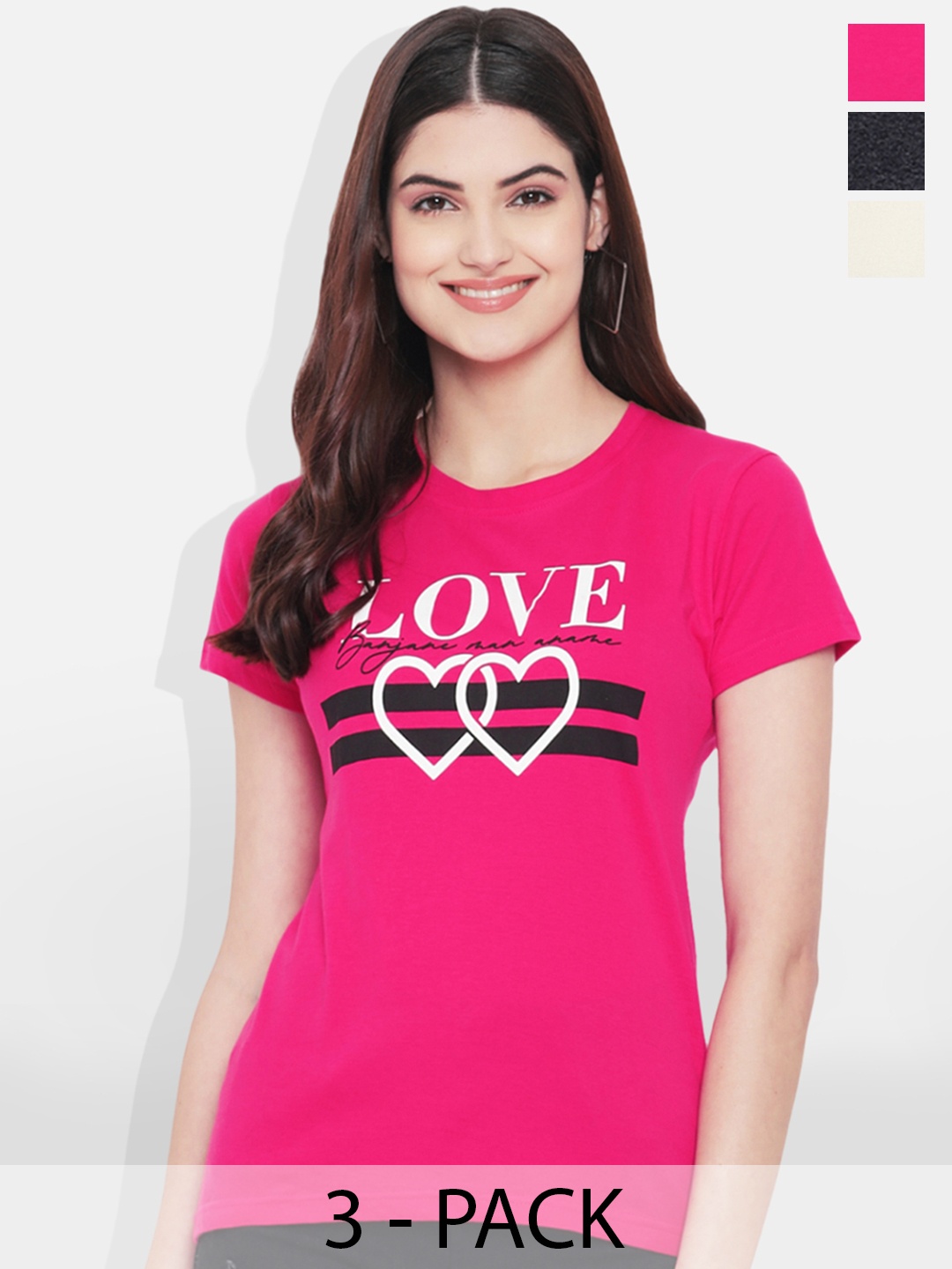 

Fabflee Women Multicoloured 3 V-Neck T-shirt, Multi
