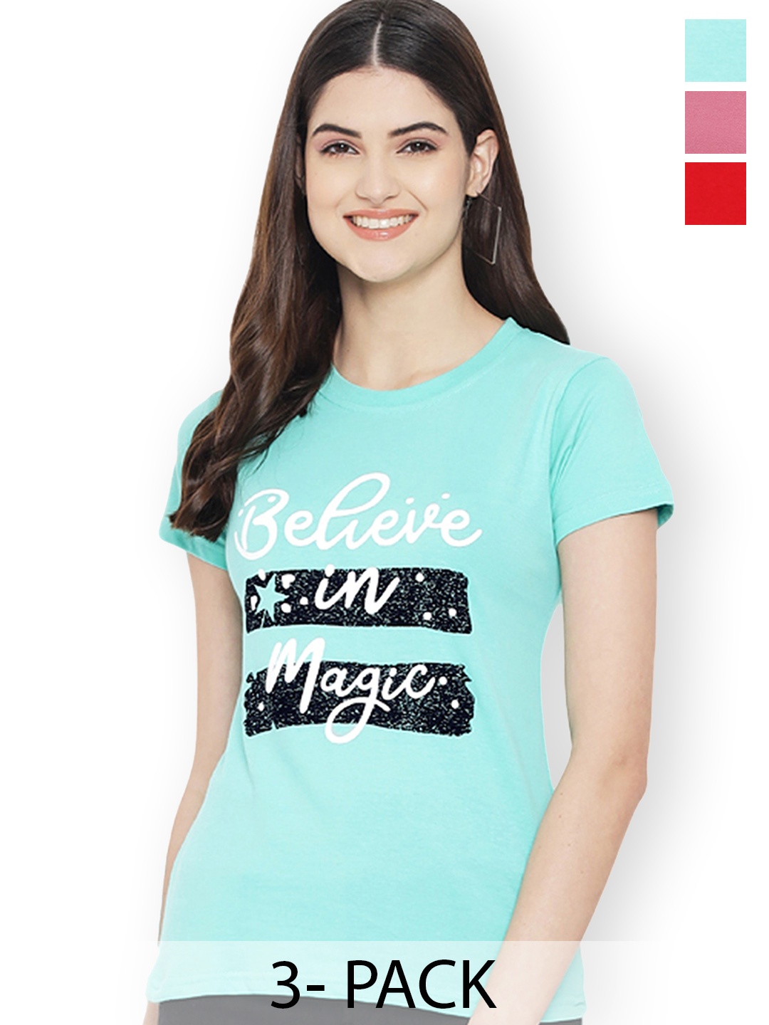 

Fabflee Women Multicoloured 3 V-Neck T-shirt, Multi