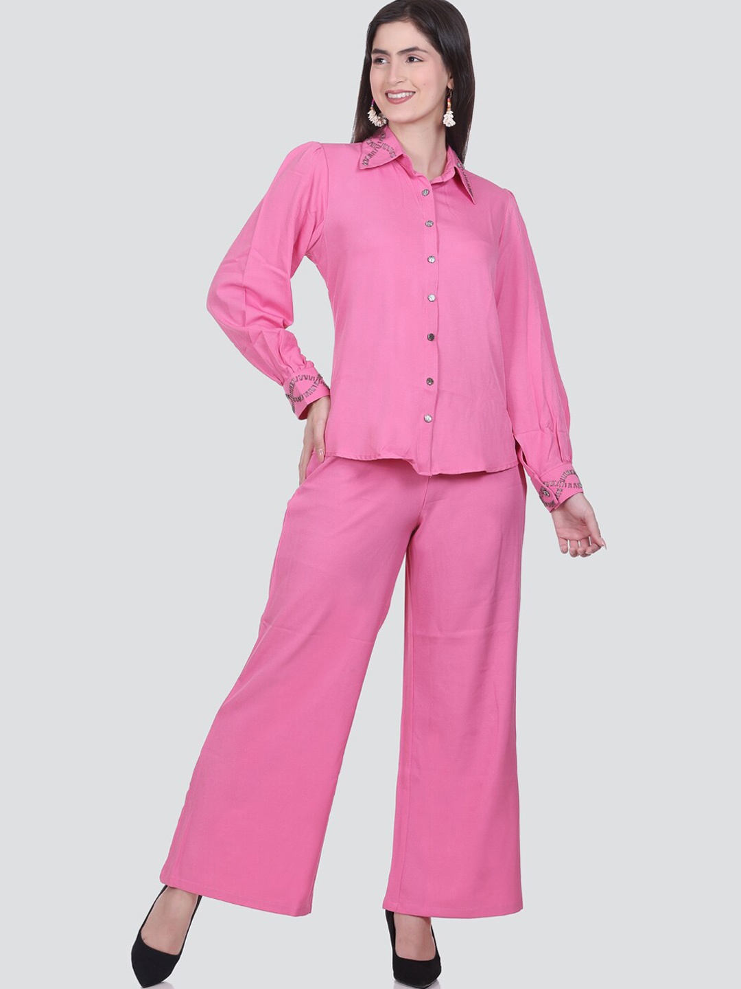 

HONNETE Pure Cotton Shirt & Palazzo, Pink