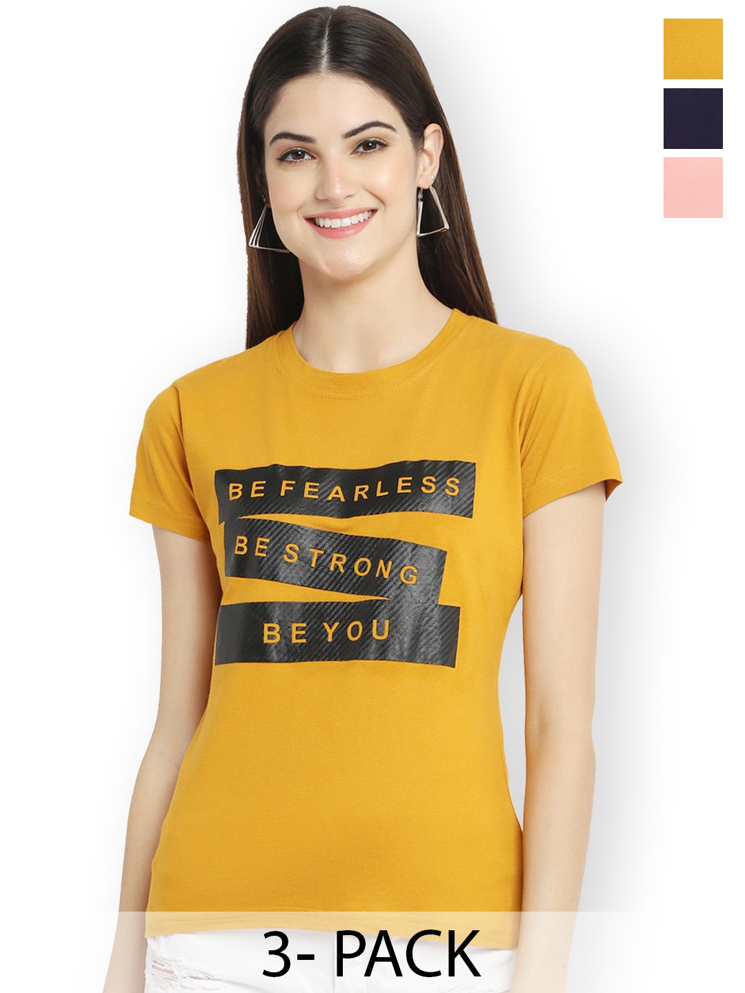 

Fabflee Women Multicoloured 3 Printed T-shirt, Multi