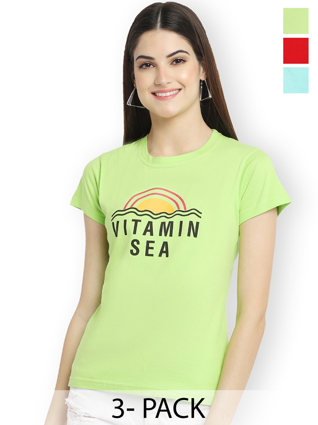 

Fabflee Women Multicoloured 3 Printed V-Neck T-shirt, Multi