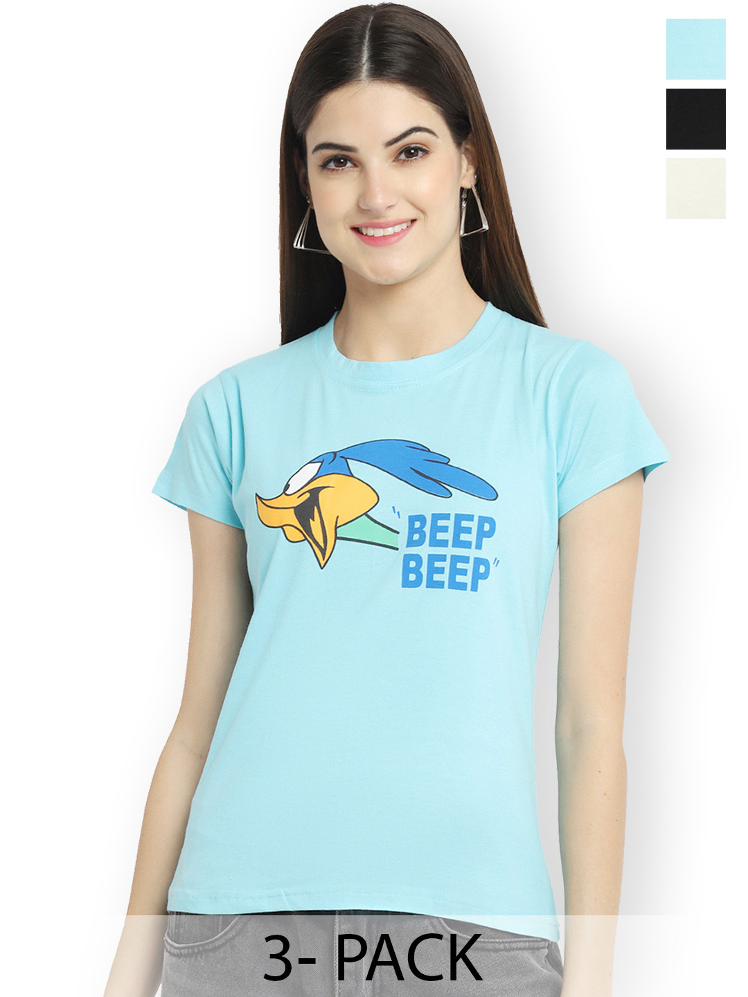 

Fabflee Women Multicoloured 3 Printed Applique T-shirt, Multi