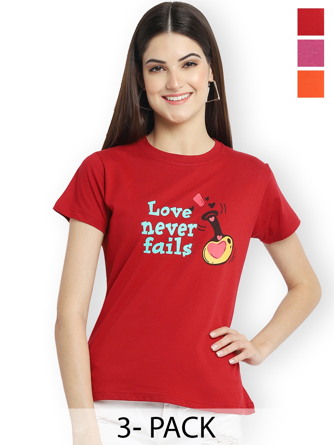 

Fabflee Women Multicoloured 3 Printed T-shirt, Multi