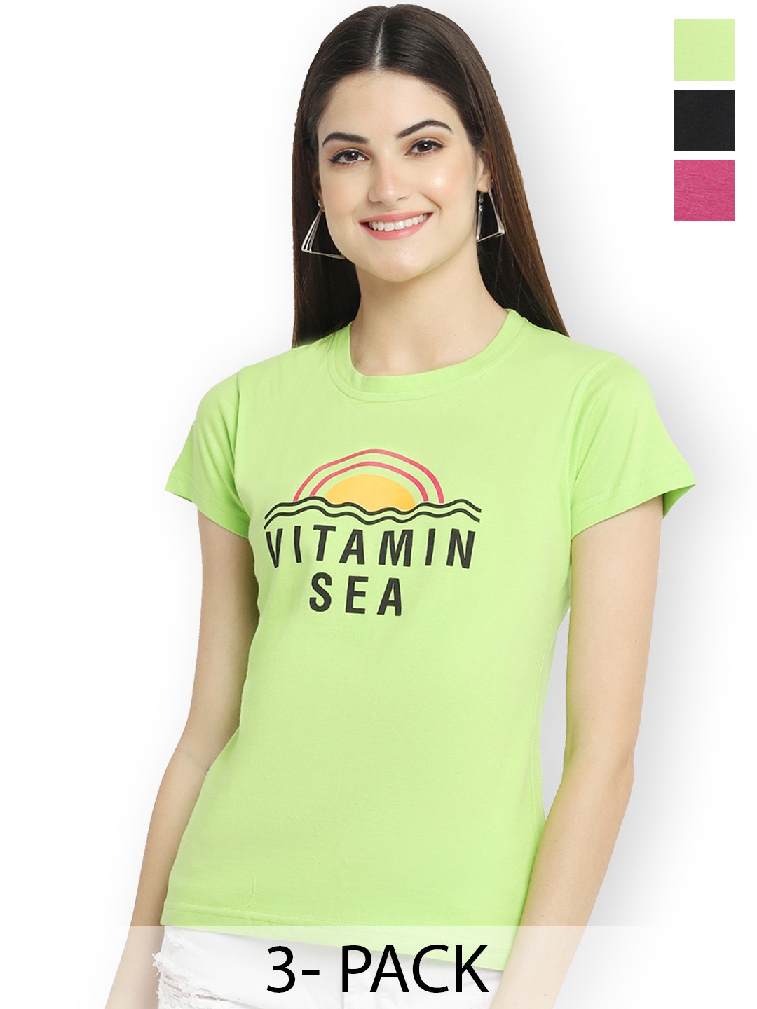 

Fabflee Women Multicoloured 3 Printed T-shirt, Multi