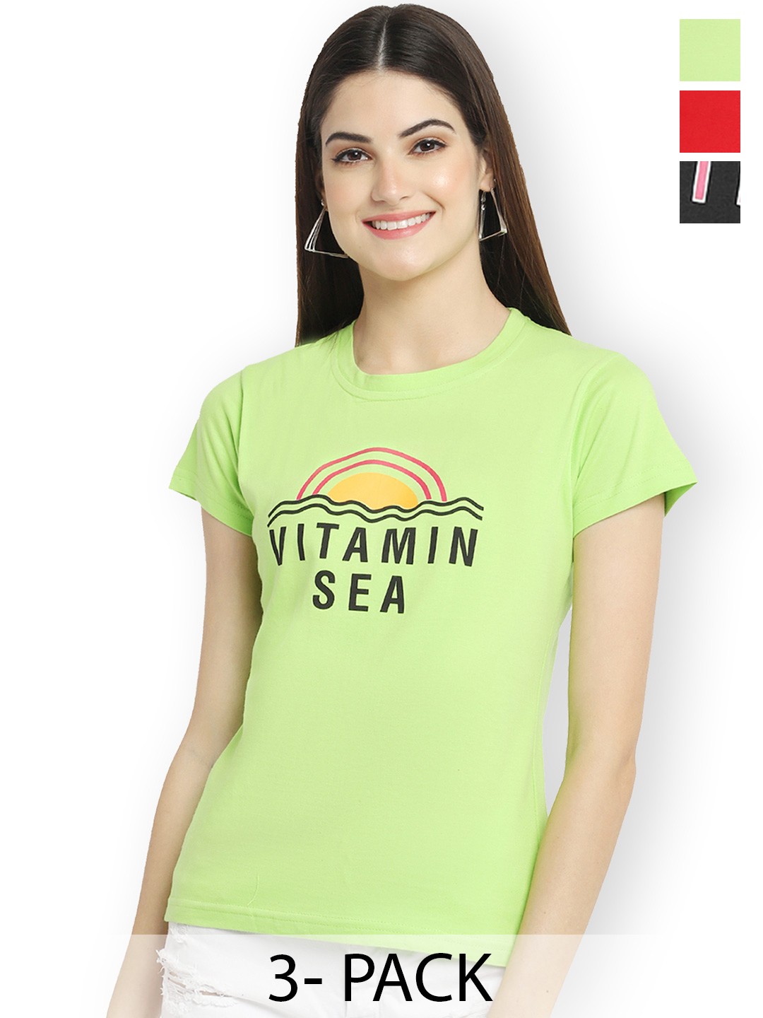 

Fabflee Women Multicoloured 3 Printed T-shirt, Multi