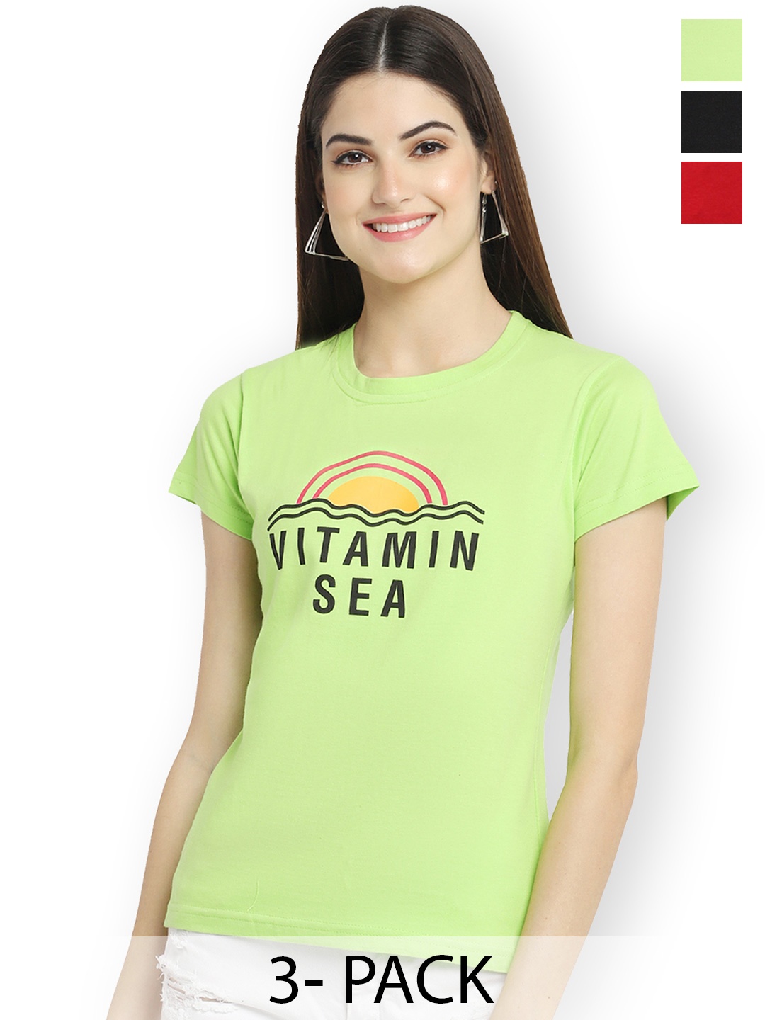 

Fabflee Women Multicoloured 3 Printed V-Neck T-shirt, Multi