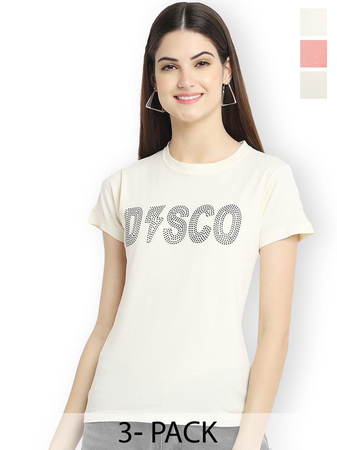 

Fabflee Women Multicoloured 3 Printed T-shirt, Multi