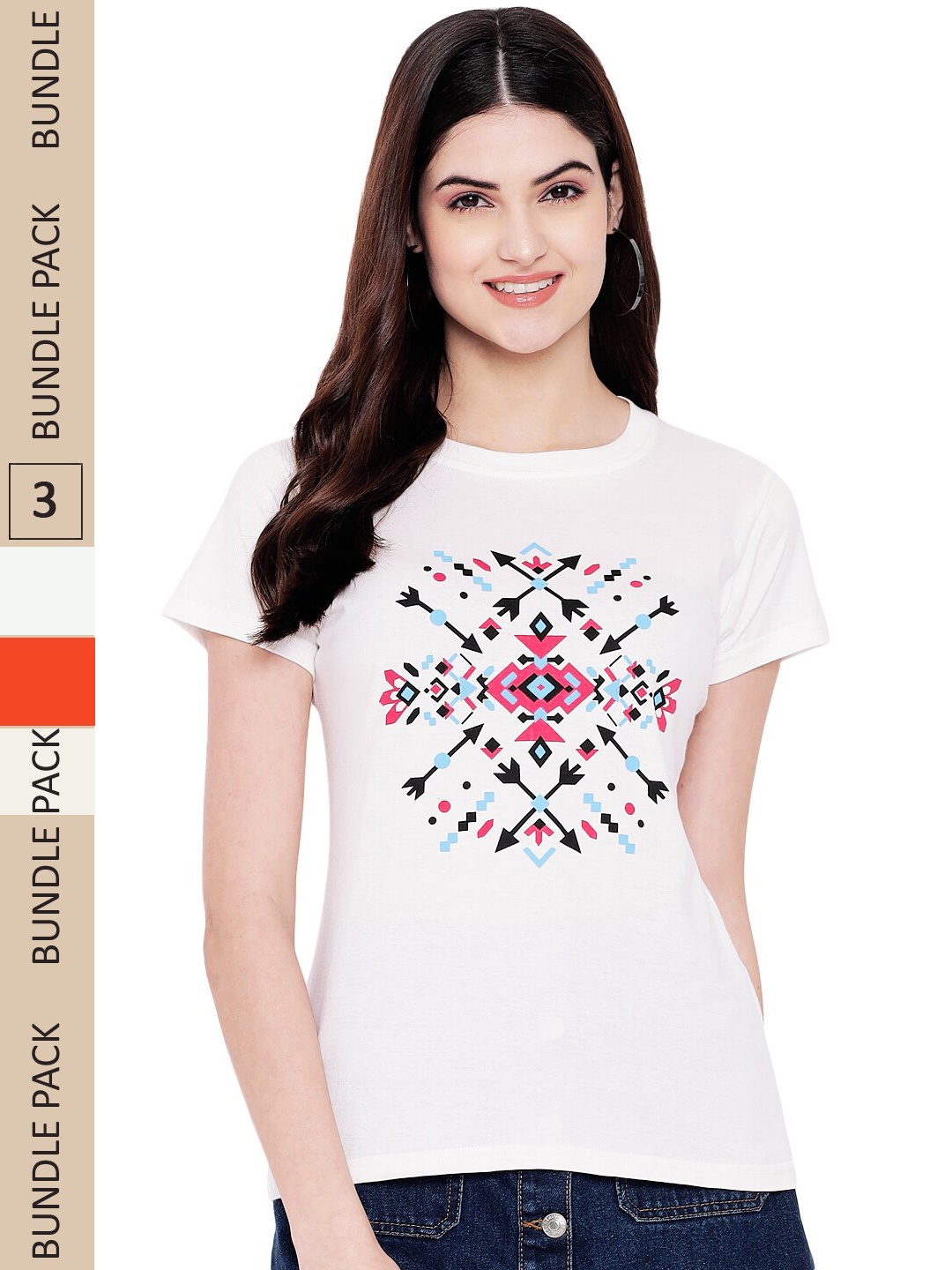 

Fabflee Pack of 3 Graphic Printed Round Neck Cotton T-shirt, Cream