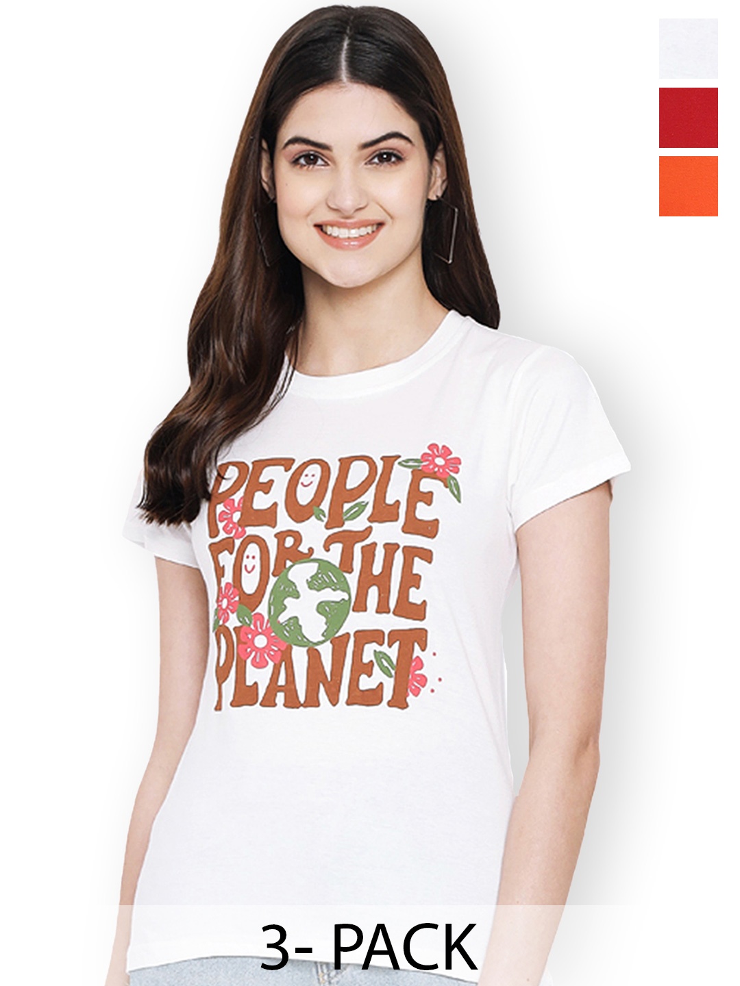 

Fabflee Women Multicoloured 3 Printed T-shirt, Multi