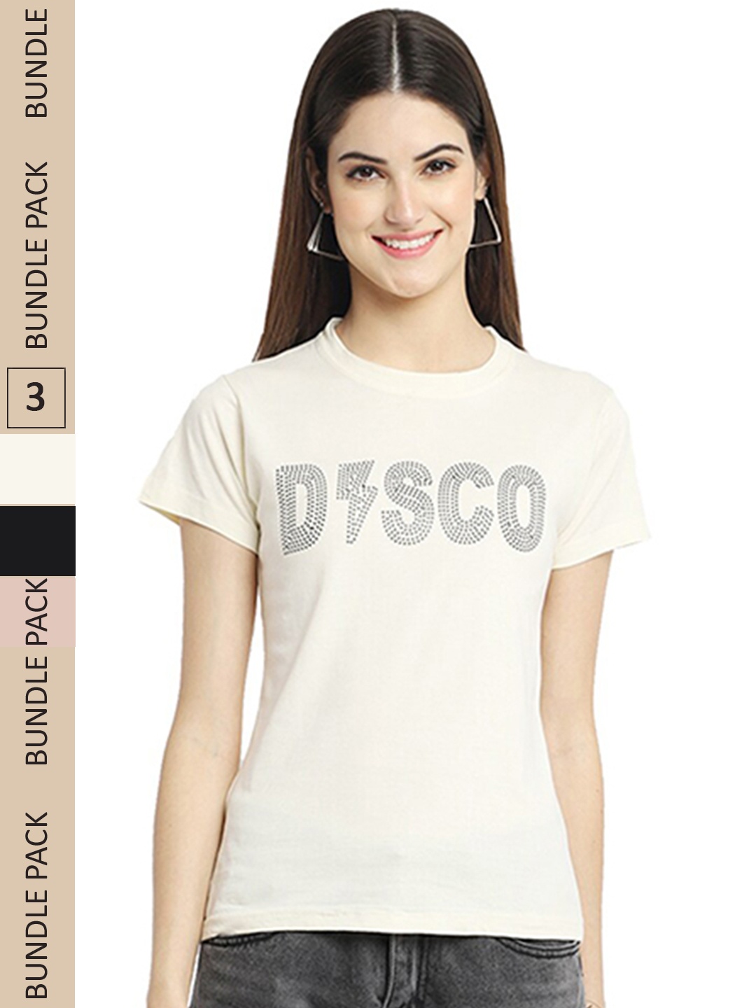 

Fabflee Pack Of 3 Printed Cotton T-shirts, Off white