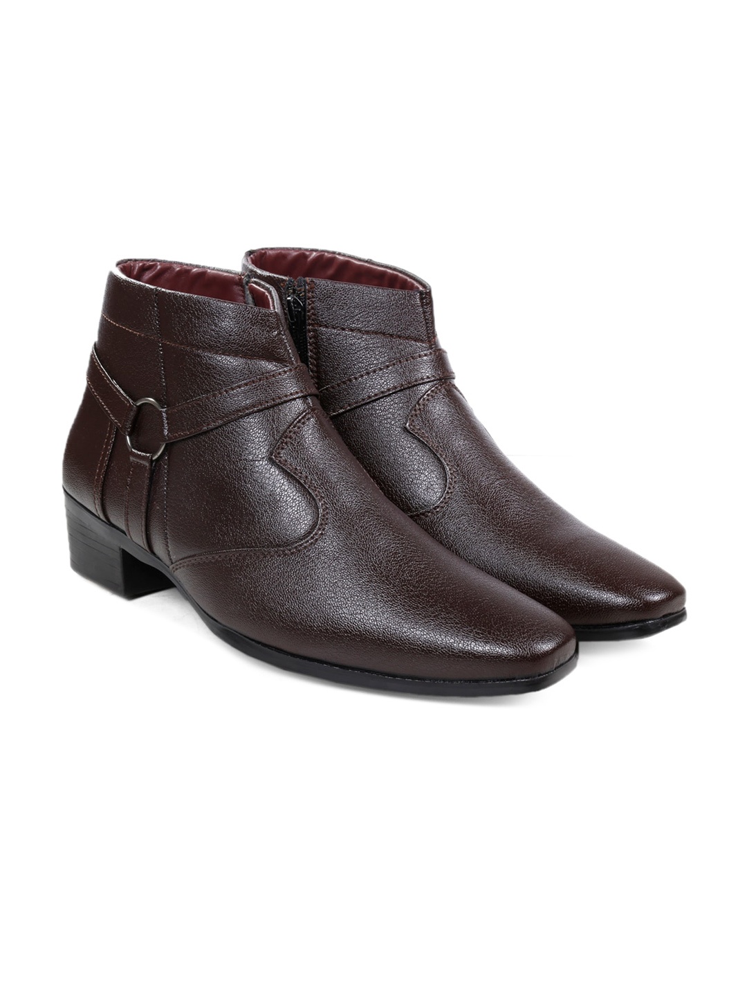 

Bxxy Men Textured Mid Top Height Increasing Formal Boots, Brown