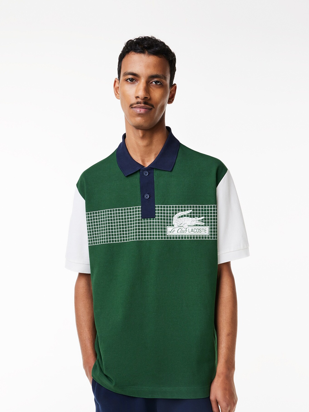 

Lacoste Colourblocked Polo Collar Pure Cotton Loose T-shirt, Green