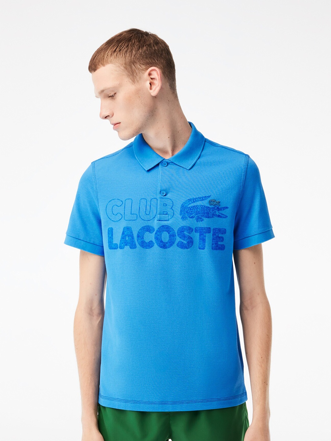 

Lacoste Typography Printed Polo Collar Pure Cotton T-shirt, Blue