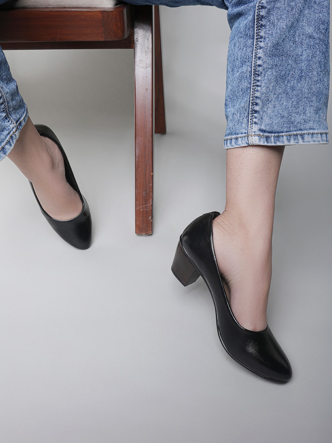 

Shezone Textured Block Heel Pumps, Black