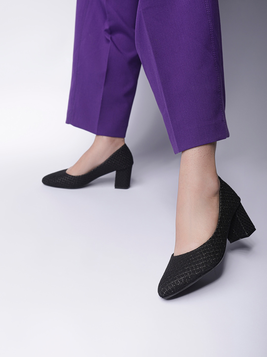 

Shezone Textured Block Heel Pumps, Black