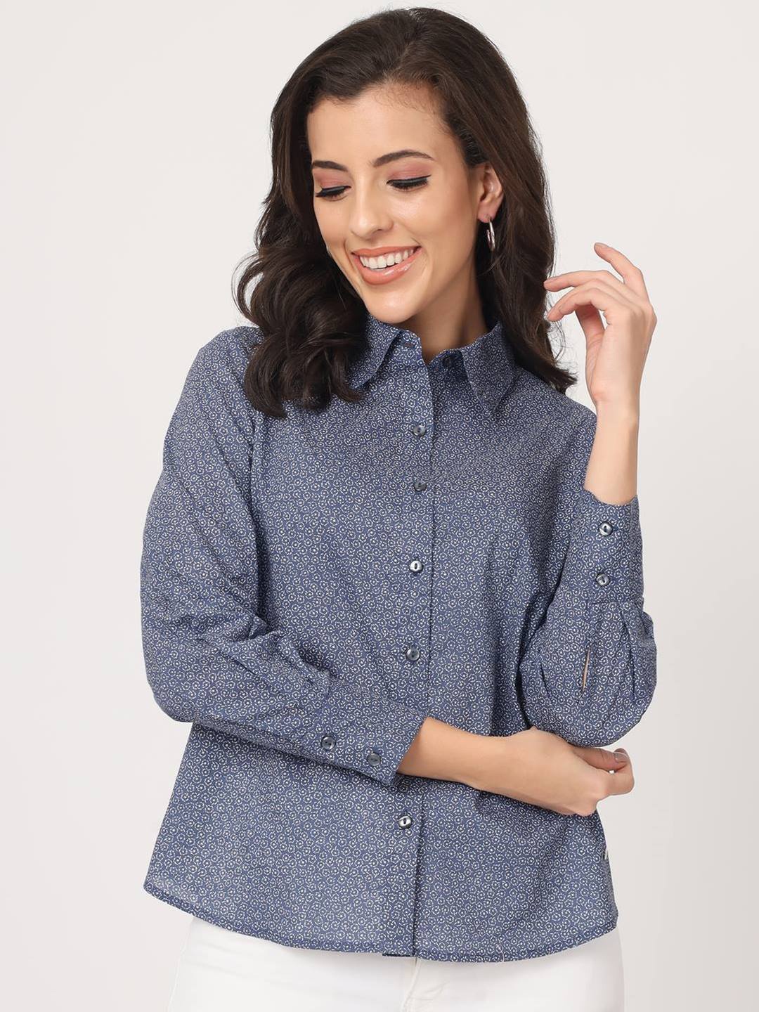 

Beatnik Micro Ditsy Printed Cotton Casual Shirt, Navy blue