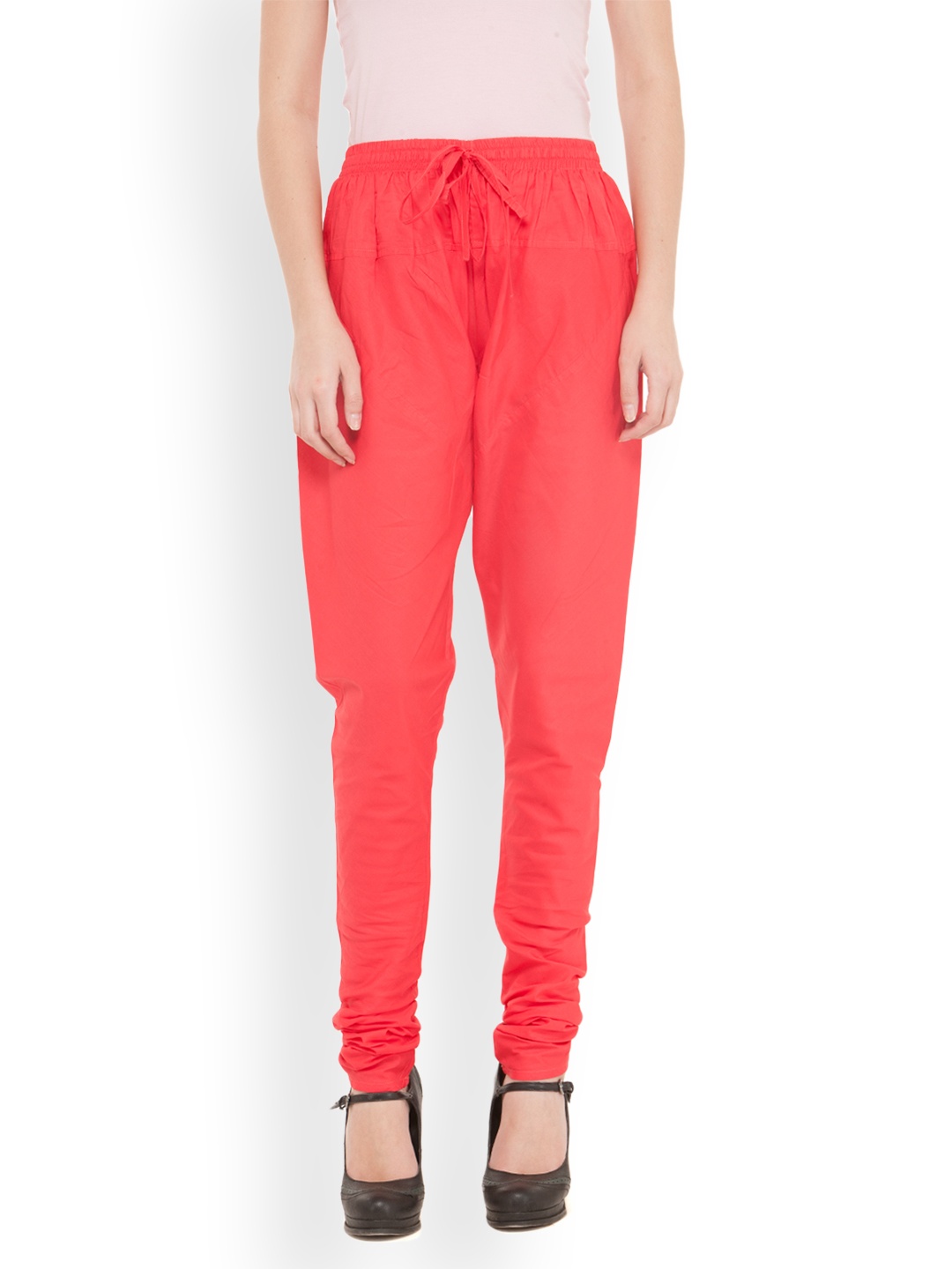 Bitterlime Women Cotton Coral Red Churidar