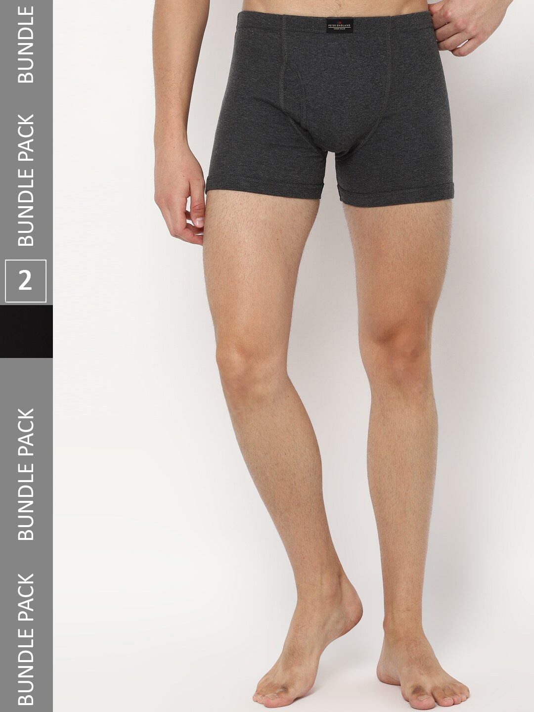 

Peter England Men Pack Of 2 Cotton Mid-Rise Trunks, Grey