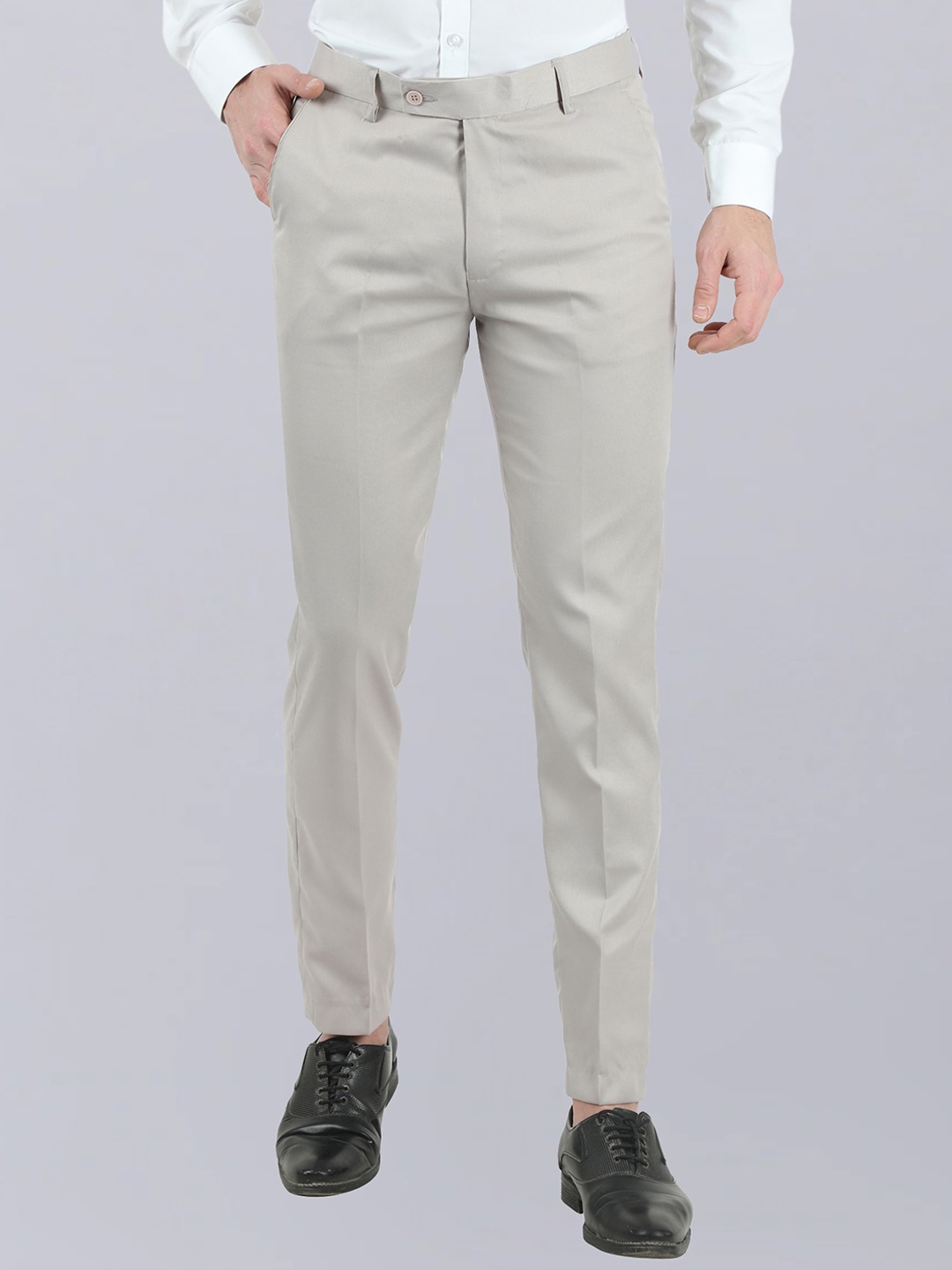 

VEI SASTRE Men Smart Slim Fit Formal Mid-Rise Trousers, Beige