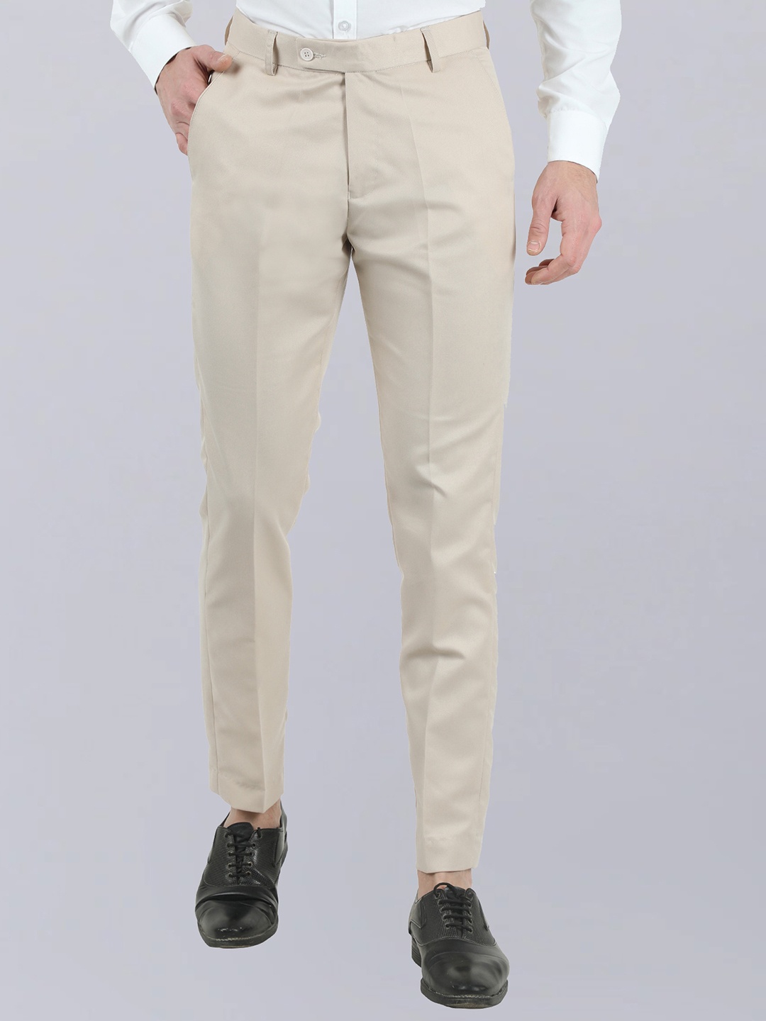 

VEI SASTRE Men Smart Slim Fit Formal Mid-Rise Trousers, Cream