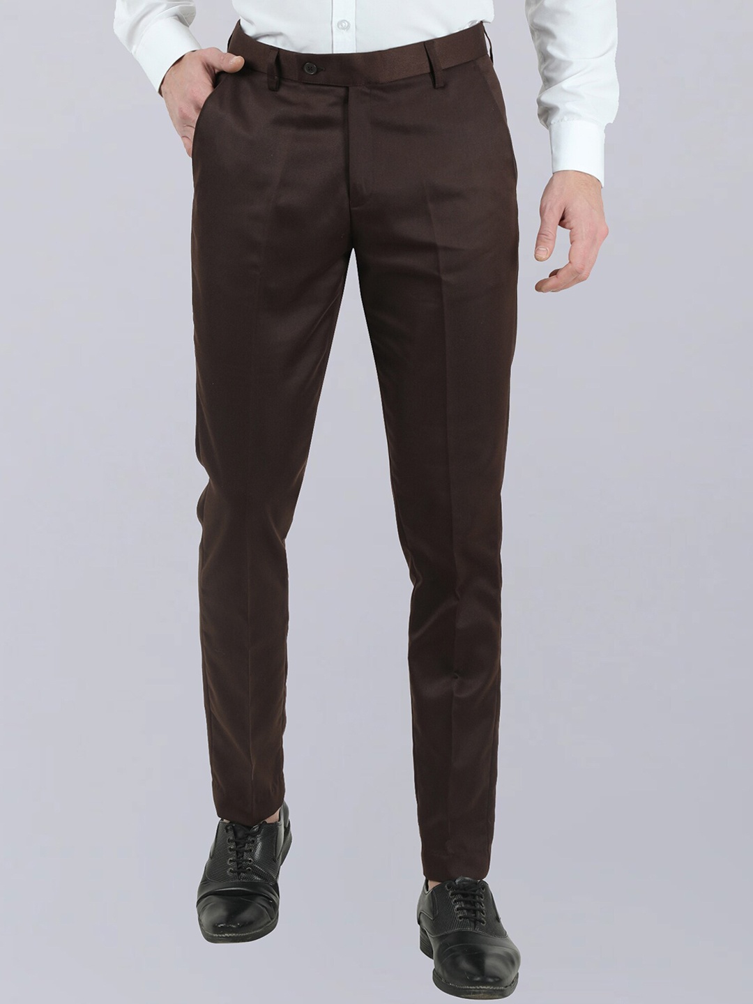 

VEI SASTRE Men Mid-Rise plain Smart Slim Fit Formal Trousers, Brown