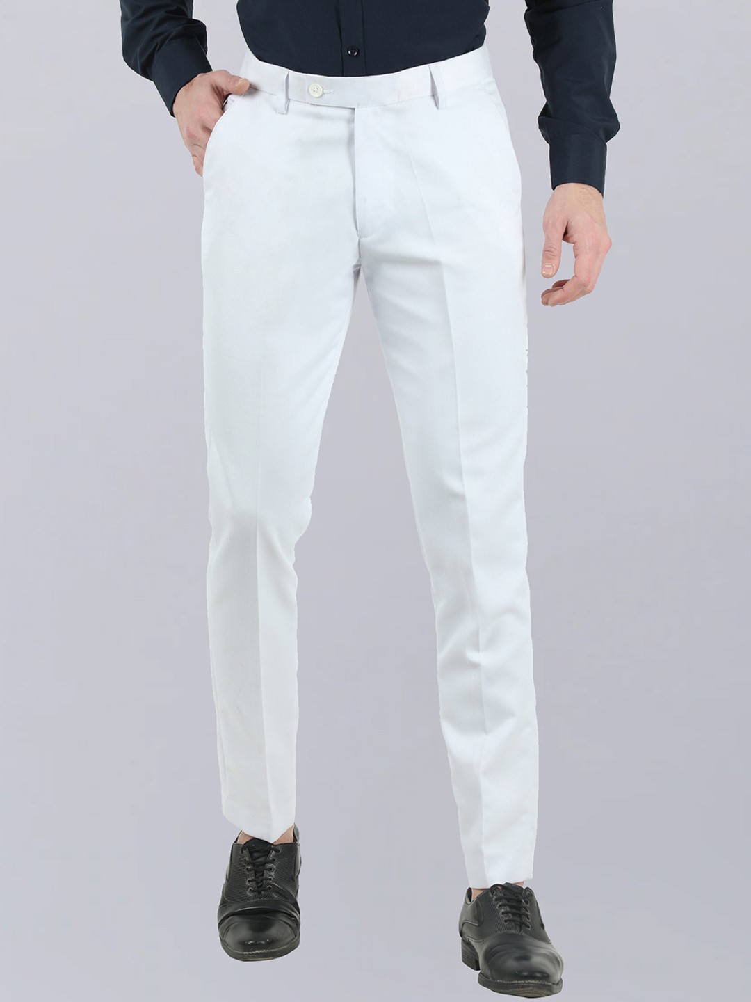 

VEI SASTRE Men Smart Slim Fit Formal Mid-Rise Trousers, White
