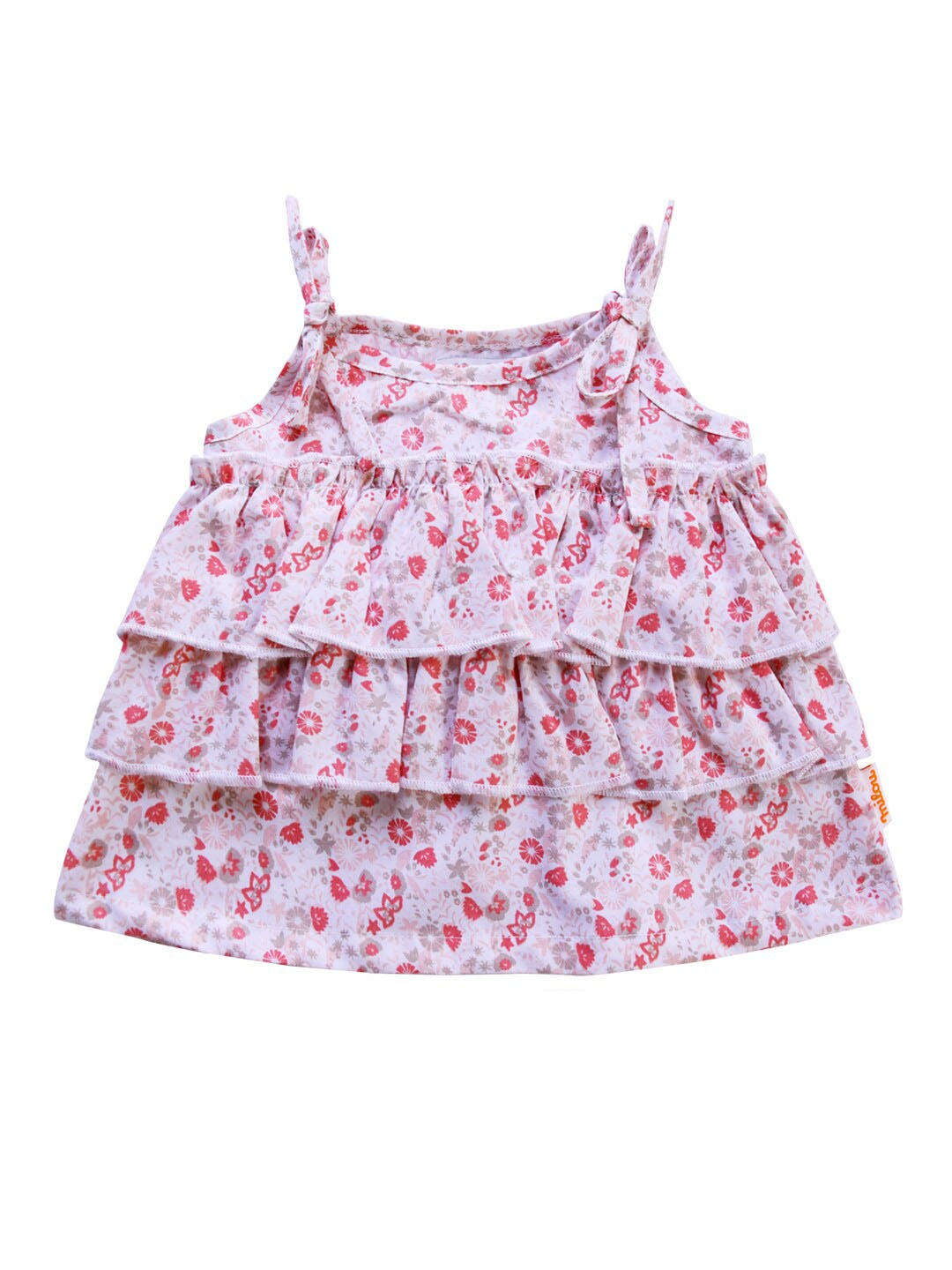 

milou Girls Floral Printed Shoulder Strap Cotton Tiered Top, Off white