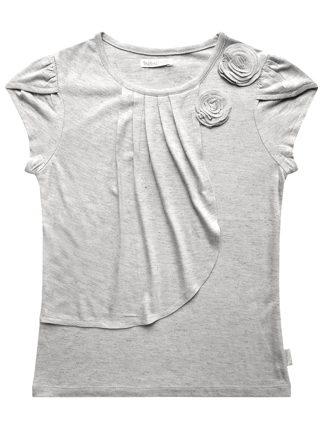 

milou Rose Embellished Gathered Petal Sleeves Cotton Top, Grey