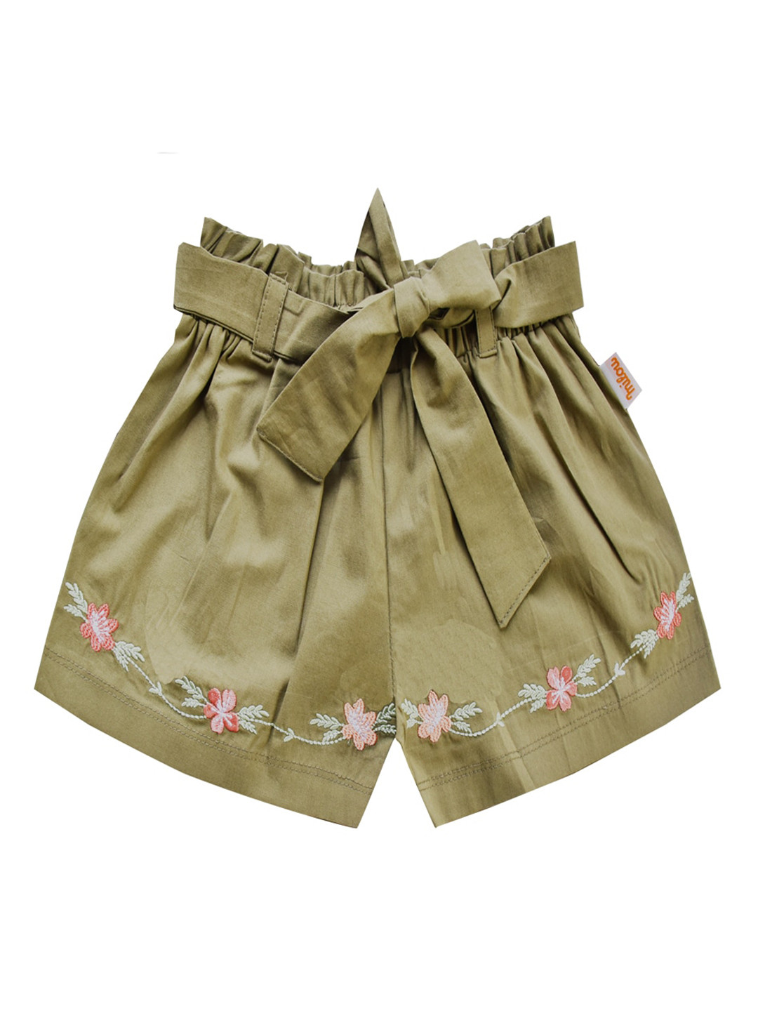 

milou Girls Floral Embroidered Pure Cotton Shorts, Olive