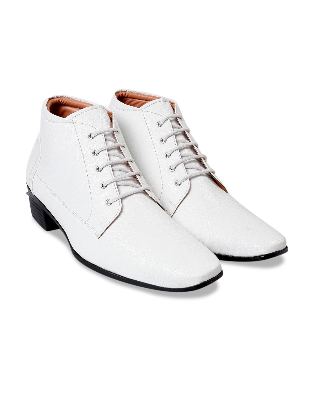 

Bxxy Men Textured Mid Top Height Increasing Formal Derby Boots, White