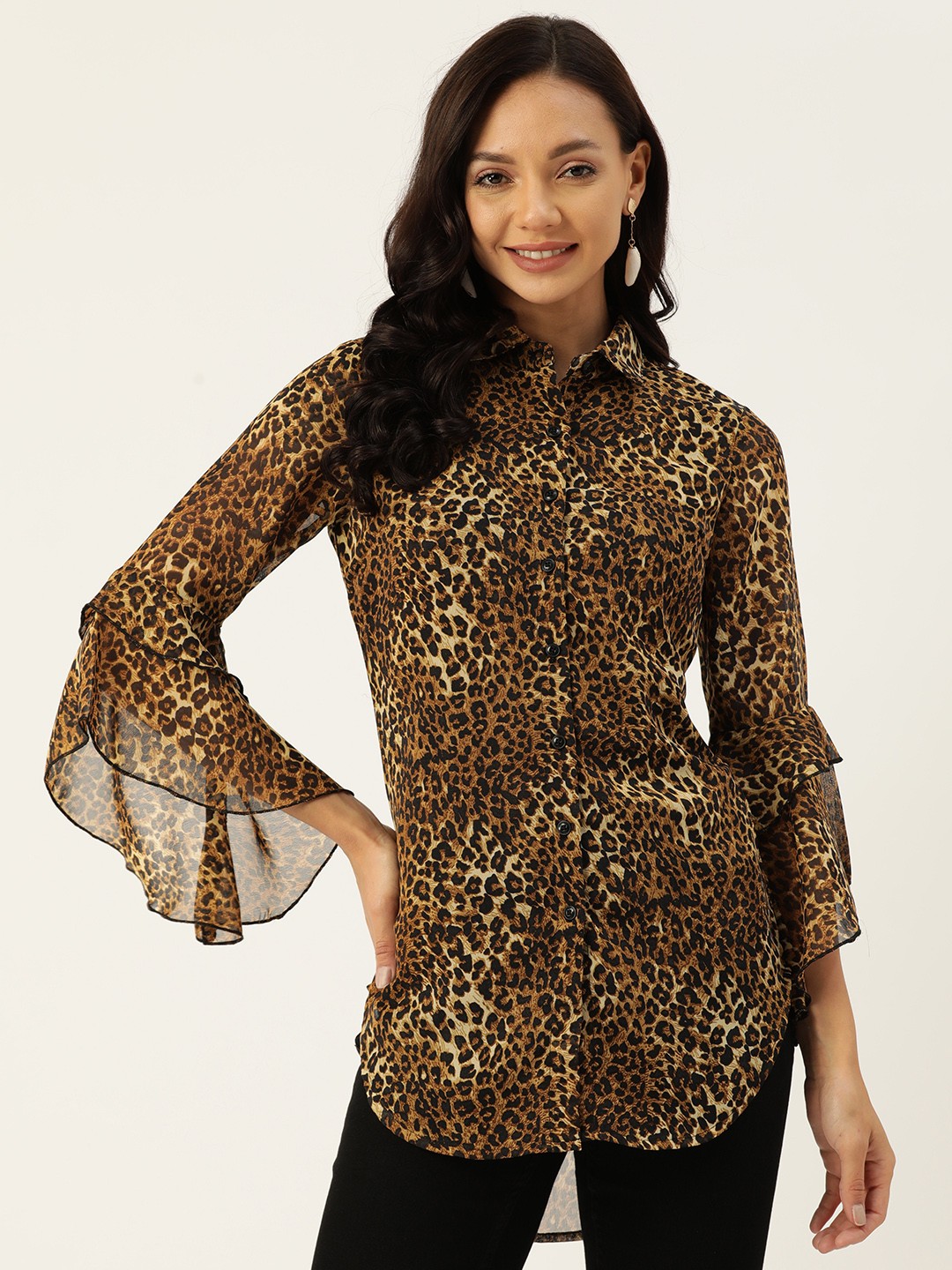 

Deewa Shirt Collar Animal Printed Tunic, Yellow
