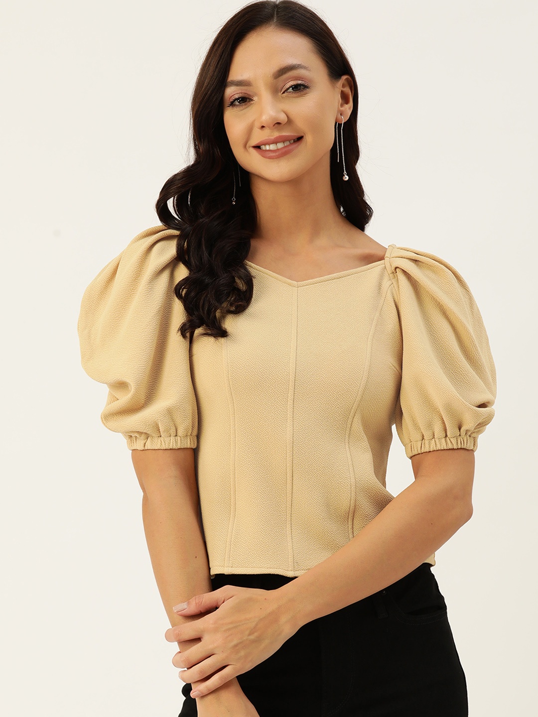 

Deewa Puff Sleeve Top, Beige