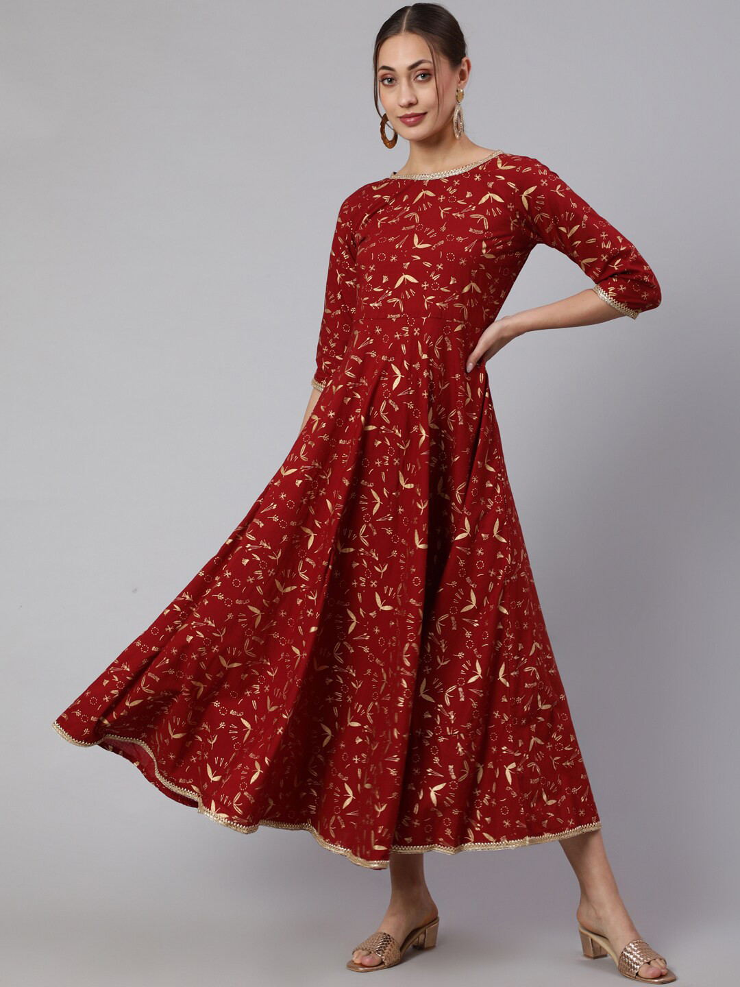 

Nayo Maroon Ethnic Motifs Print Ethnic Maxi Dress