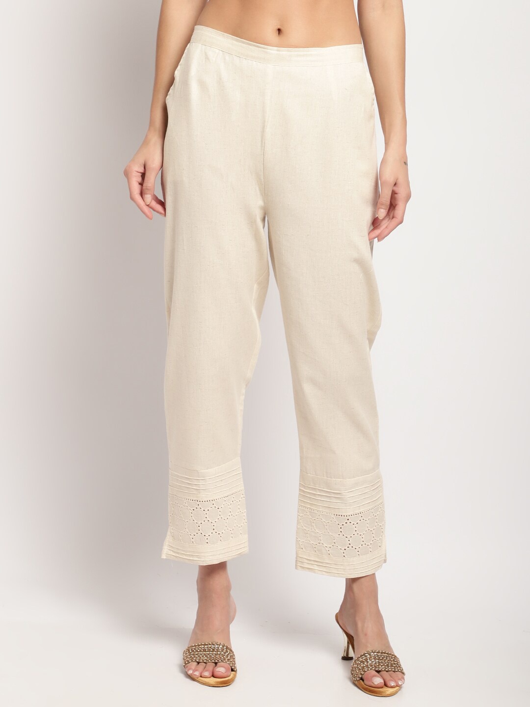 

Miaz Lifestyle Women Straight Fit Pure Cotton Palazzos, Off white