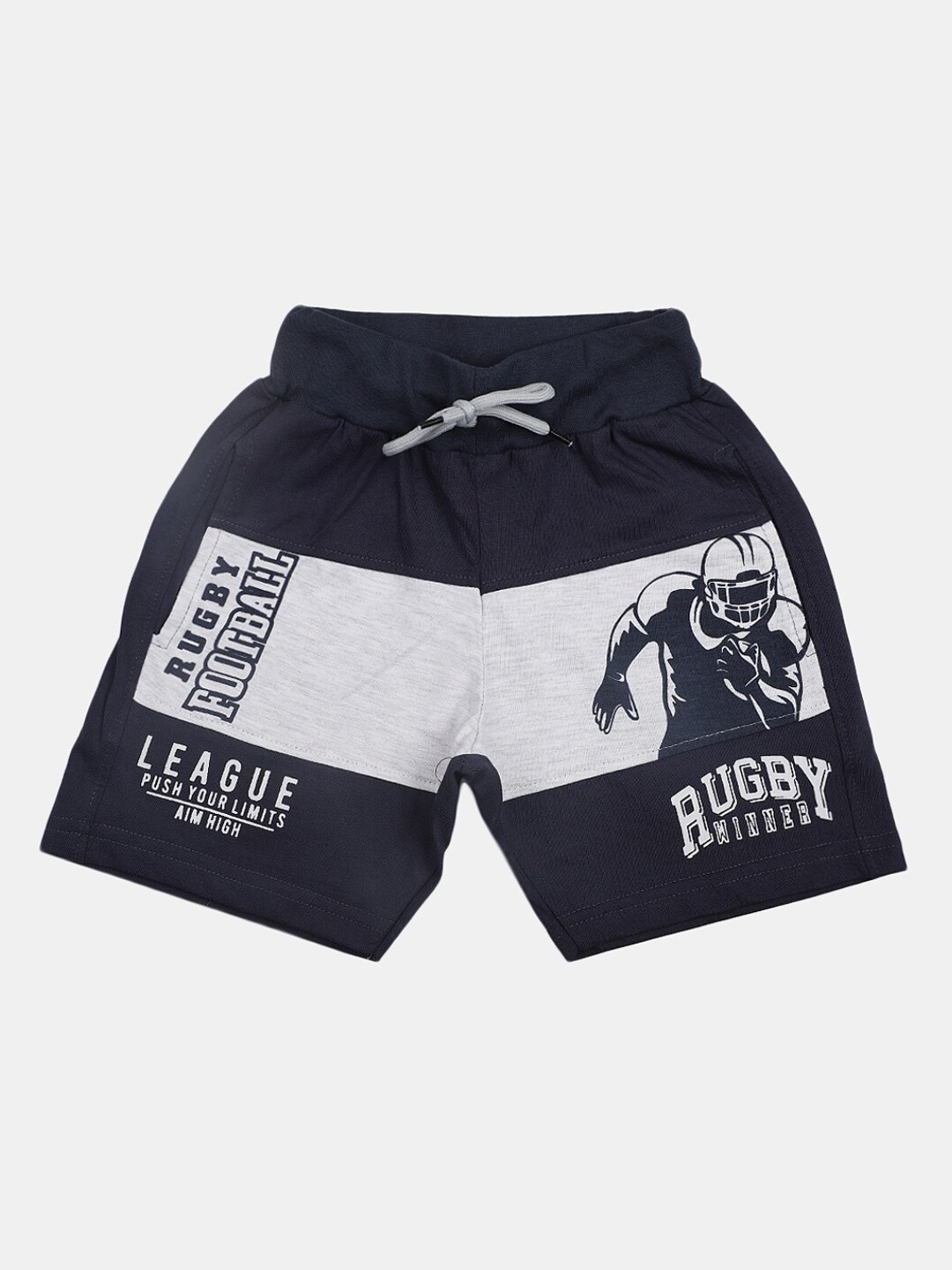 

V-Mart Boys Graphic Printed Mid-Rise Above Knee Cotton Shorts, Navy blue