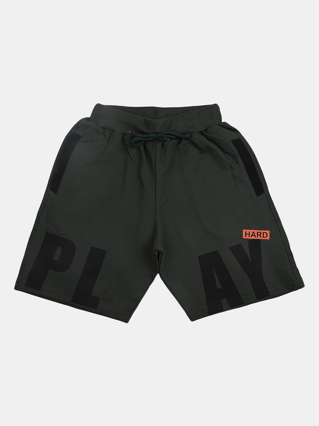 

V-Mart Boys Typography Printed Mid Rise Cotton Shorts, Olive