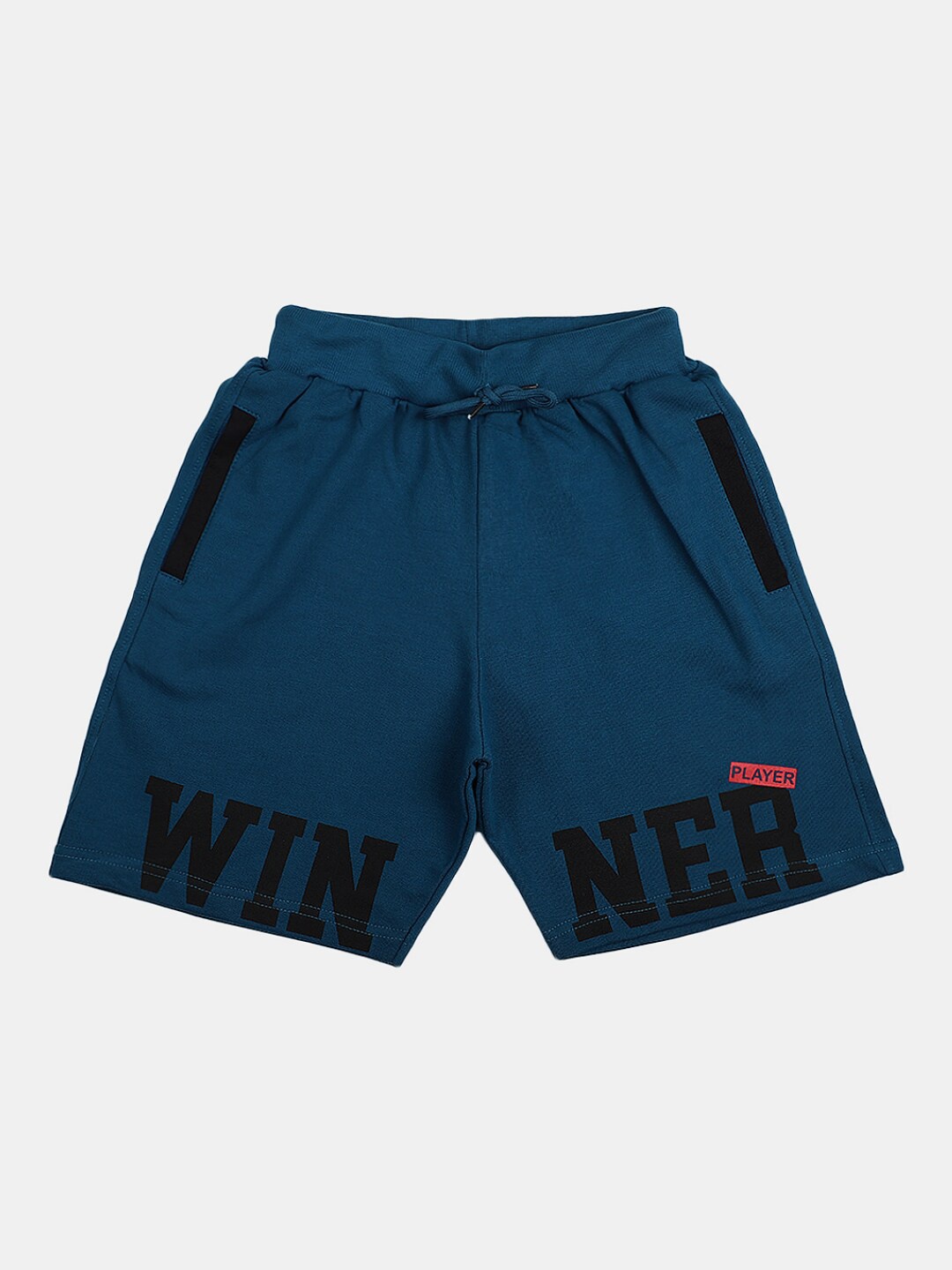 

V-Mart Boys Typography Printed Mid Rise Knitted Cotton Shorts, Teal