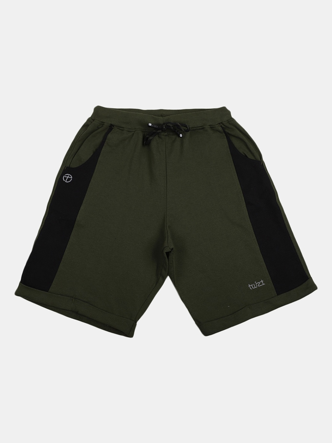 

V-Mart Boys Colourblocked Mid-Rise Knee Length Cotton Shorts, Olive