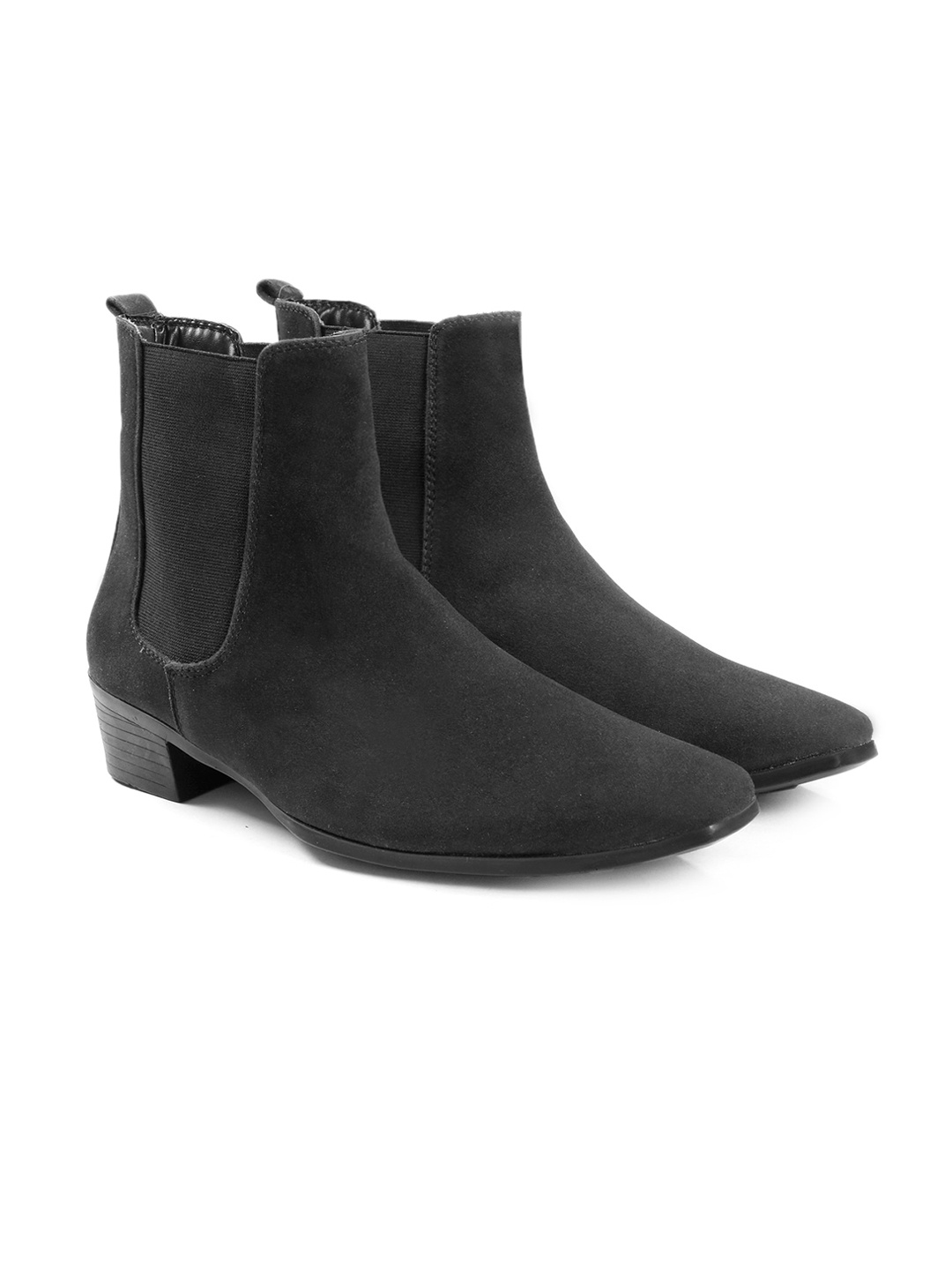 

Bxxy Men Mid Top Block-Heel Height Increasing Chelsea Boots, Black