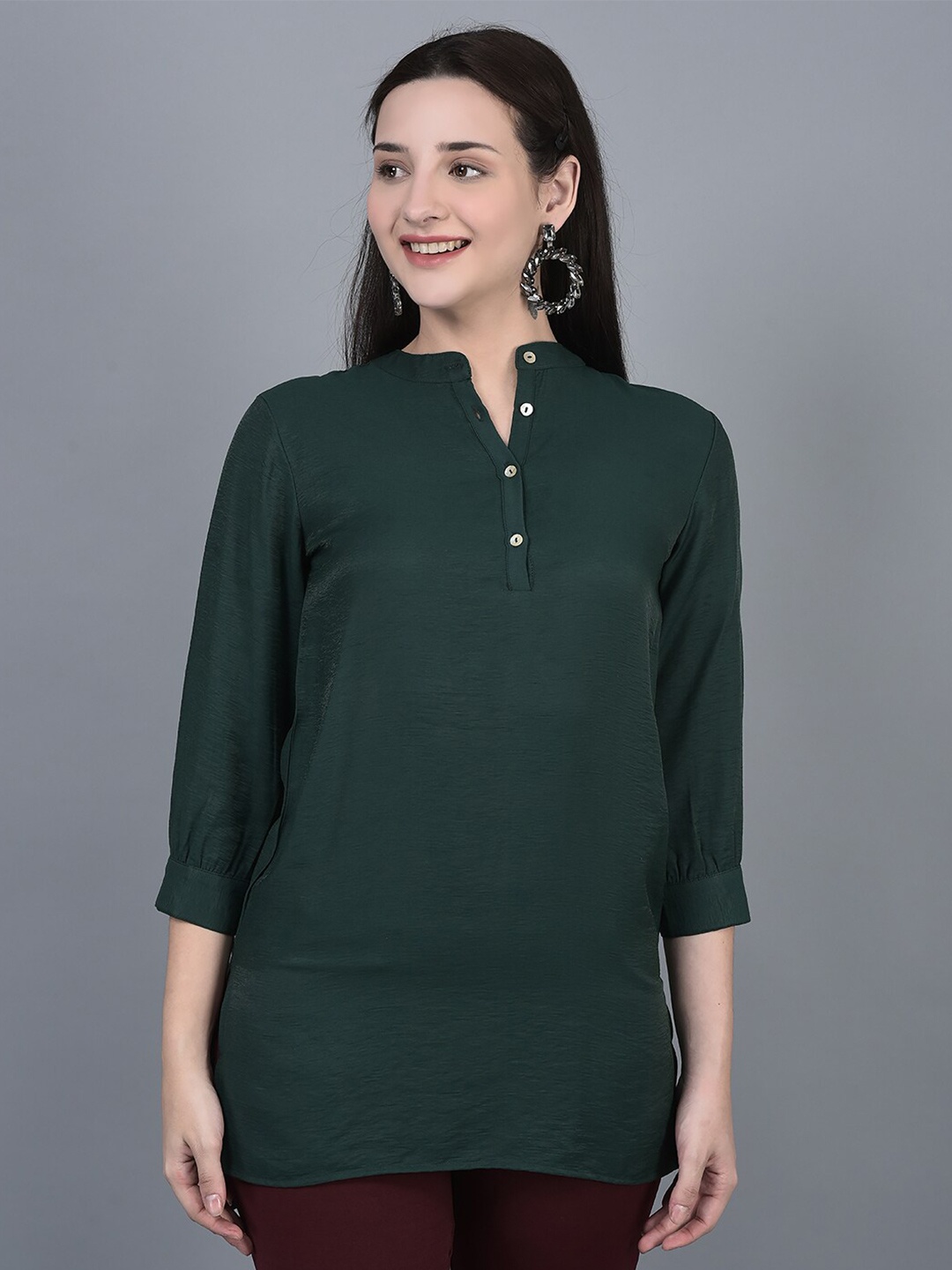 

CANOE Mandarin Collar Cuffed Sleeves Tunic, Green