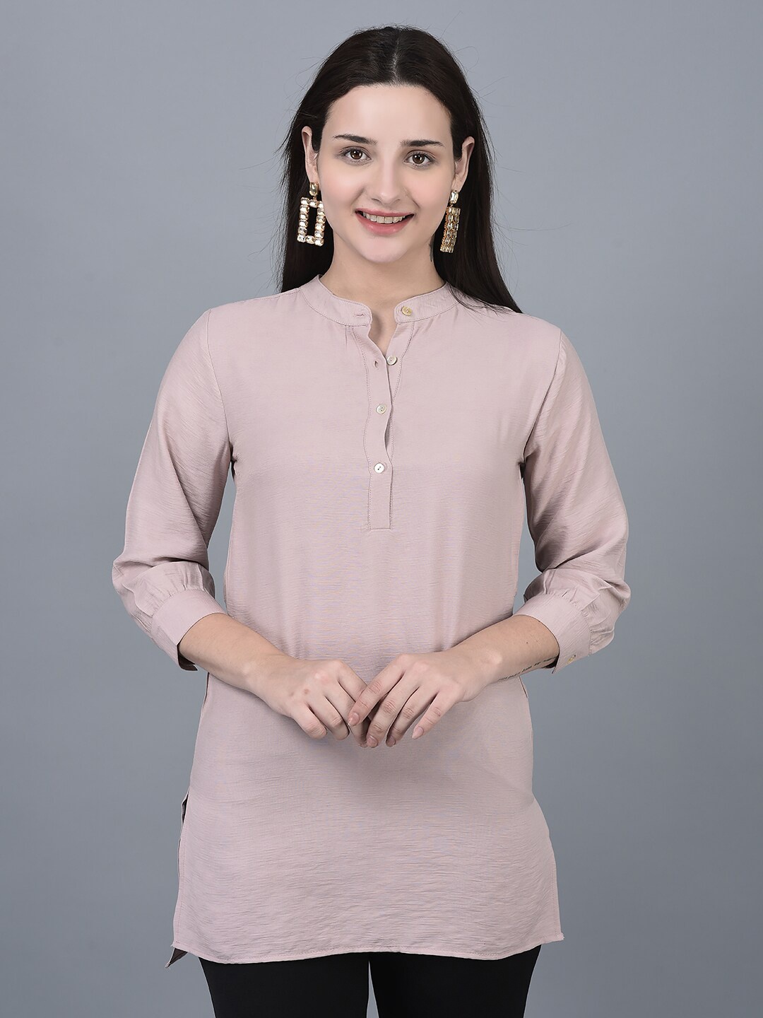 

CANOE Mandarin Collar Cuffed Sleeves Tunic, Pink