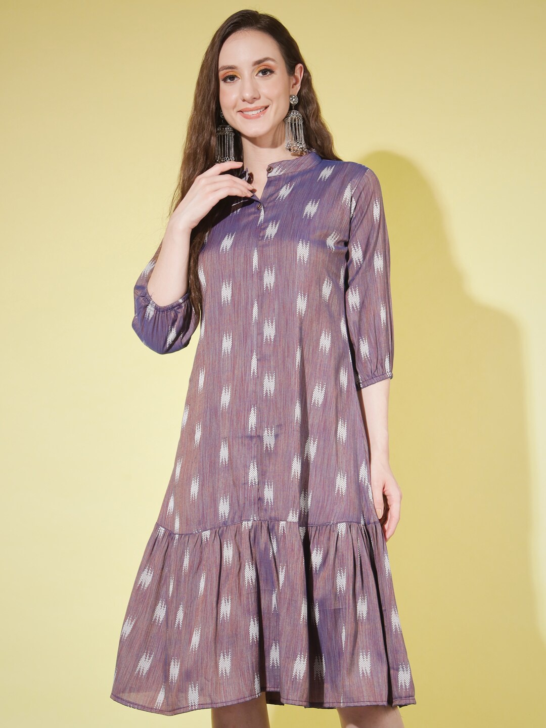 

GUFRINA Geometric Printed Drop-Waist Dress, Purple