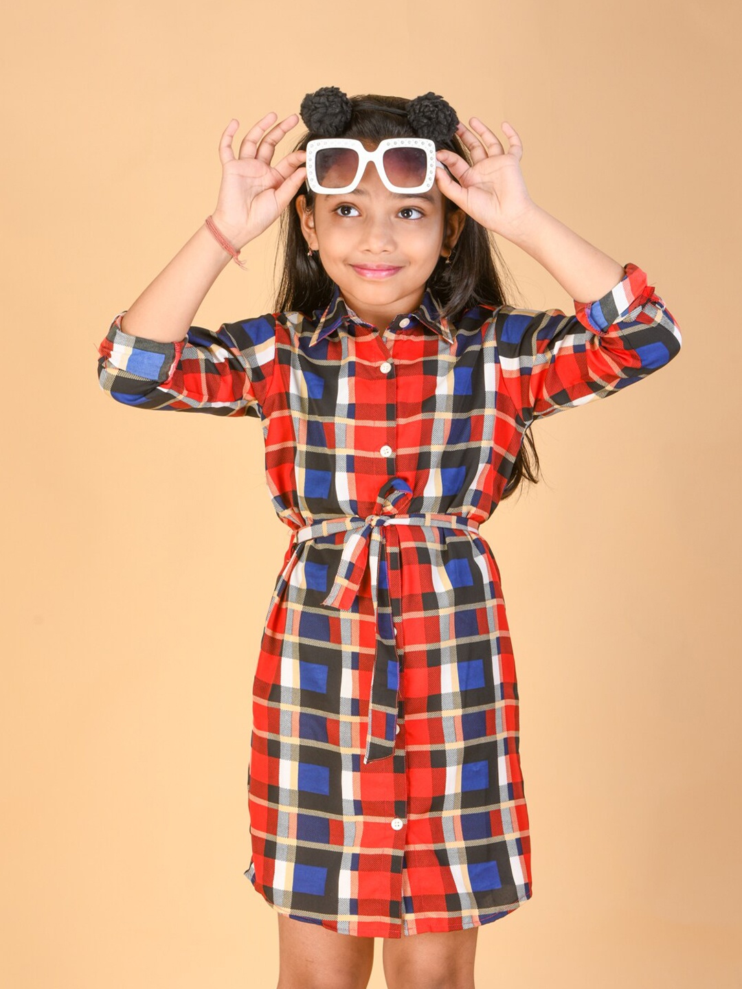 

Kids On Board Girls Checked Shirt Dress With Belt, Red