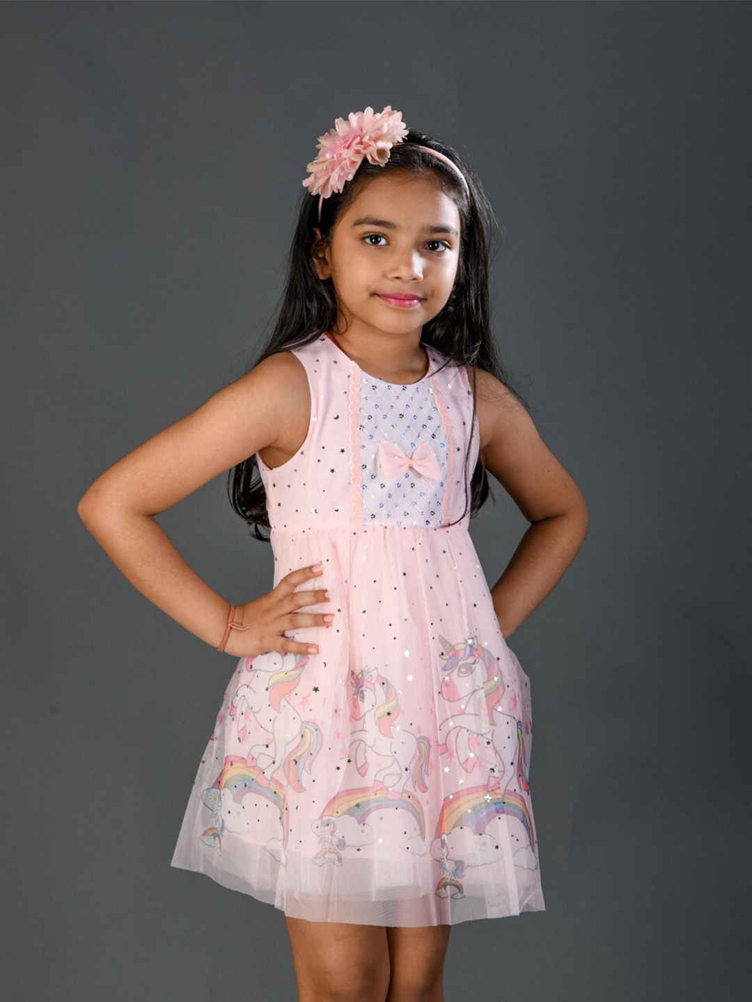 

Kids On Board Girls Conversational Printed Fit & Flare Dress, Pink