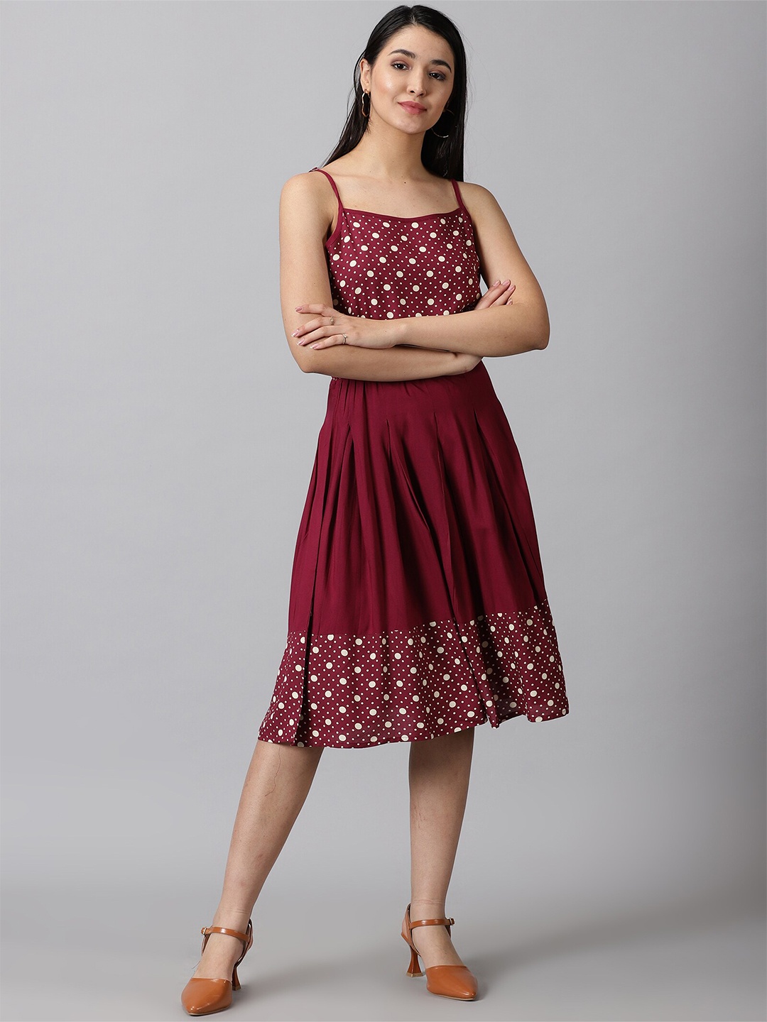 

PURSHOTTAM WALA Maroon Ethnic Motifs Applique Ethnic Fit & Flare Dress