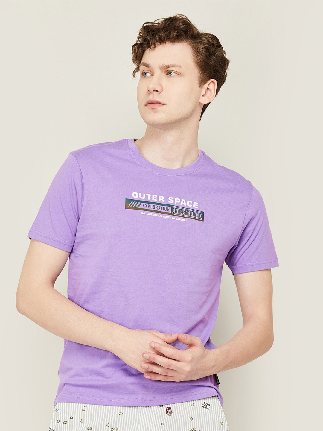 

Bossini Round Neck Cotton Slim Fit T-shirt, Purple